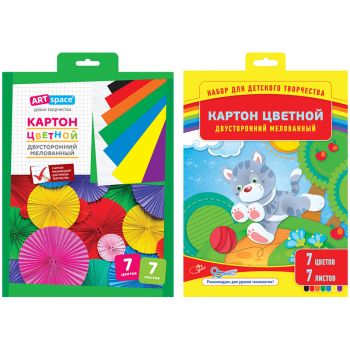 Цветной картон 7цв.7л. А4 двухсторонний мелованный