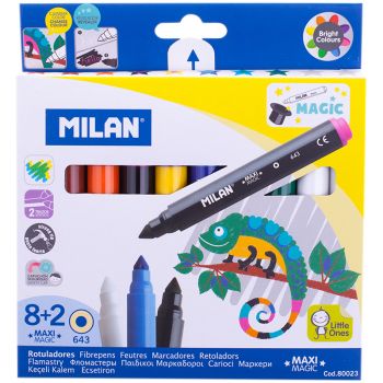 Фломастеры 8цв.+2 "Milan 643 Maxi Magic" утолщенные, меняющие цвет