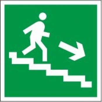 Знак "Направление к эвакуационному выходу по лестнице вниз" самоклеящийся