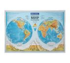 Карта "Мир" физическая полушарий 1:37М интерактивная в тубусе
