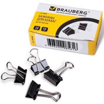 Зажим д/бумаг 15мм (до 45 листов) "Brauberg" чёрный