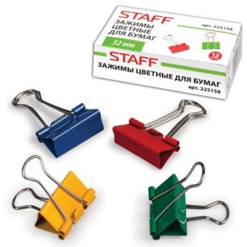 Зажим д/бумаг 32мм (до 140 листов) "Staff" цветной