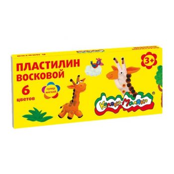 Пластилин 6цв. 90г восковой "Каляка-Маляка" со стеком 3+