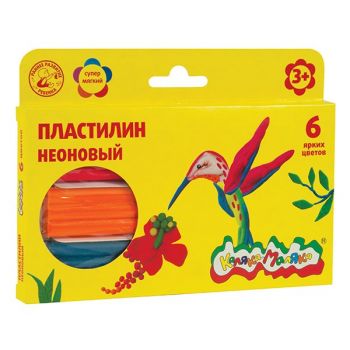 Пластилин 6цв. 90г "Каляка-Маляка" неоновый со стеком 3+