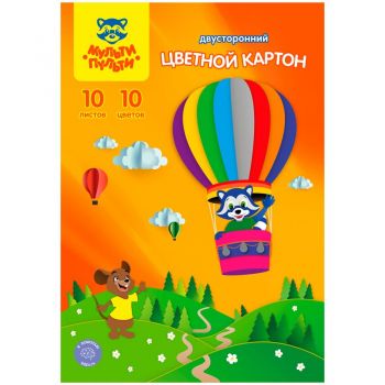 Цветной картон 10цв. 10л. двусторонний "Мульти-Пульти" мелованный в папке