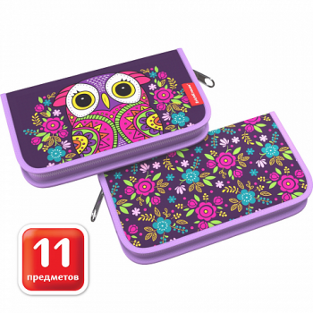 Пенал-книжка "Flower Owl" 1отд. 110х205х25мм с наполнением