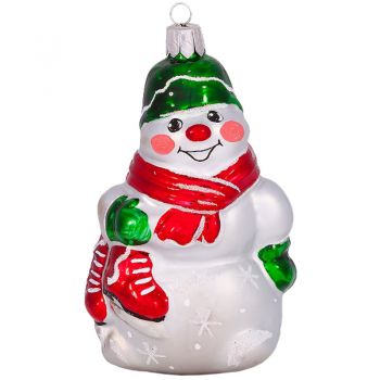 Ёлочное украшение "Снеговик с коньками" 8,2см, стекло