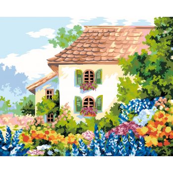 Картина по номерам "Дом в цветущем саду" 50х40см