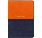 Обложка д/паспорта "Duo" кожа, осень+тёмно-синий, фольга