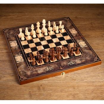 Шахматы "Морская карта" (доска дерево 50х50см, фигуры дерево, король h=8,8см)