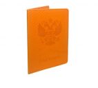 Обложка д/паспорта "Герб" оранжевый, кожзам, тиснение