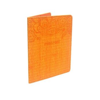 Обложка д/паспорта "Узор" оранжевый, кожзам, тиснение