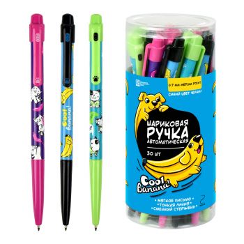 Ручка шар.синяя "Кот, собака, банан"
