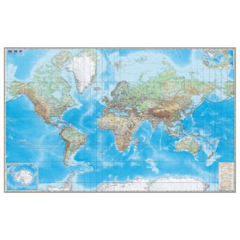 Карта "Мир. Обзорная карта" физическая с границами 1:15М 192х140см антиблик. ламинация