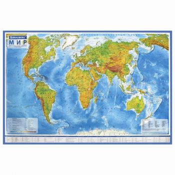 Карта "Мир" физическая 101х66см 1:29М интерактивная  в тубусе