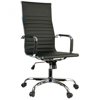 Кресло руководителя Helmi HL-E17 "Slim" экокожа черная, хром