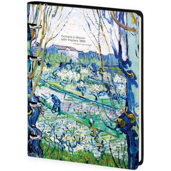 Тетрадь 80л. А5 "Van Gogh. Orchard in Bloom" на кольцах, кожзам, тониров. блок